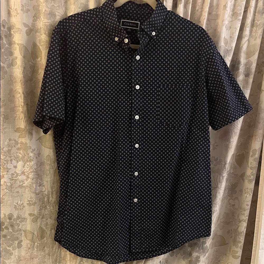 Club Room Navy Patterned Button-Down Shirt